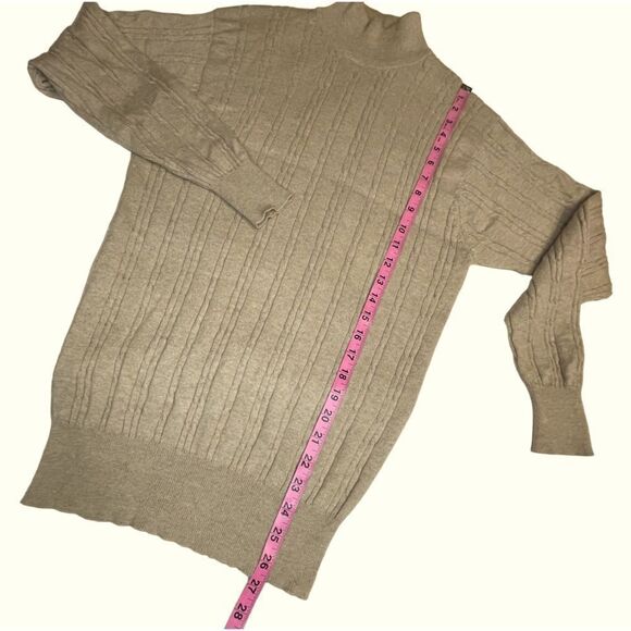 Beige Cable Knit High Neck Sweater - Picture 5 of 7